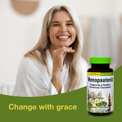 Herbs Etc. Menopautonic softgels closeup highlighting smooth capsules for daily use