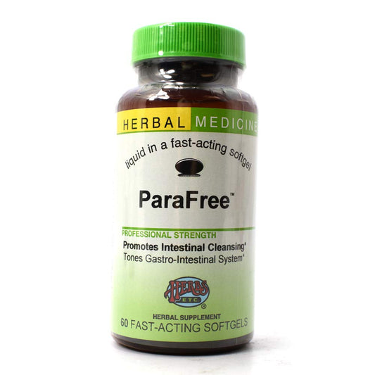 Herbs Etc. ParaFree bottle label highlighting natural digestive support.