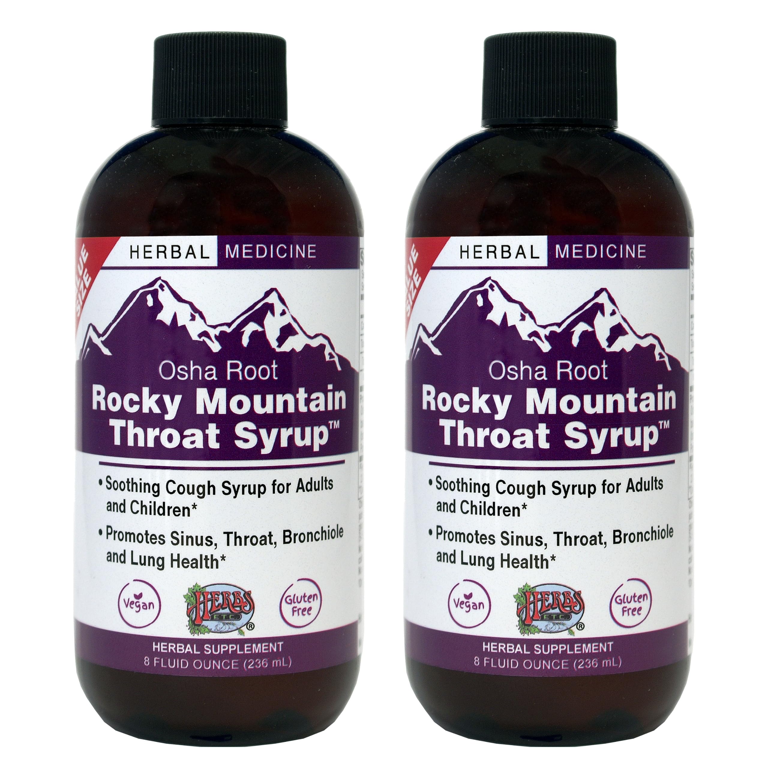Herbs Etc. Rocky Mountain Throat Syrup bottle for natural throat support.