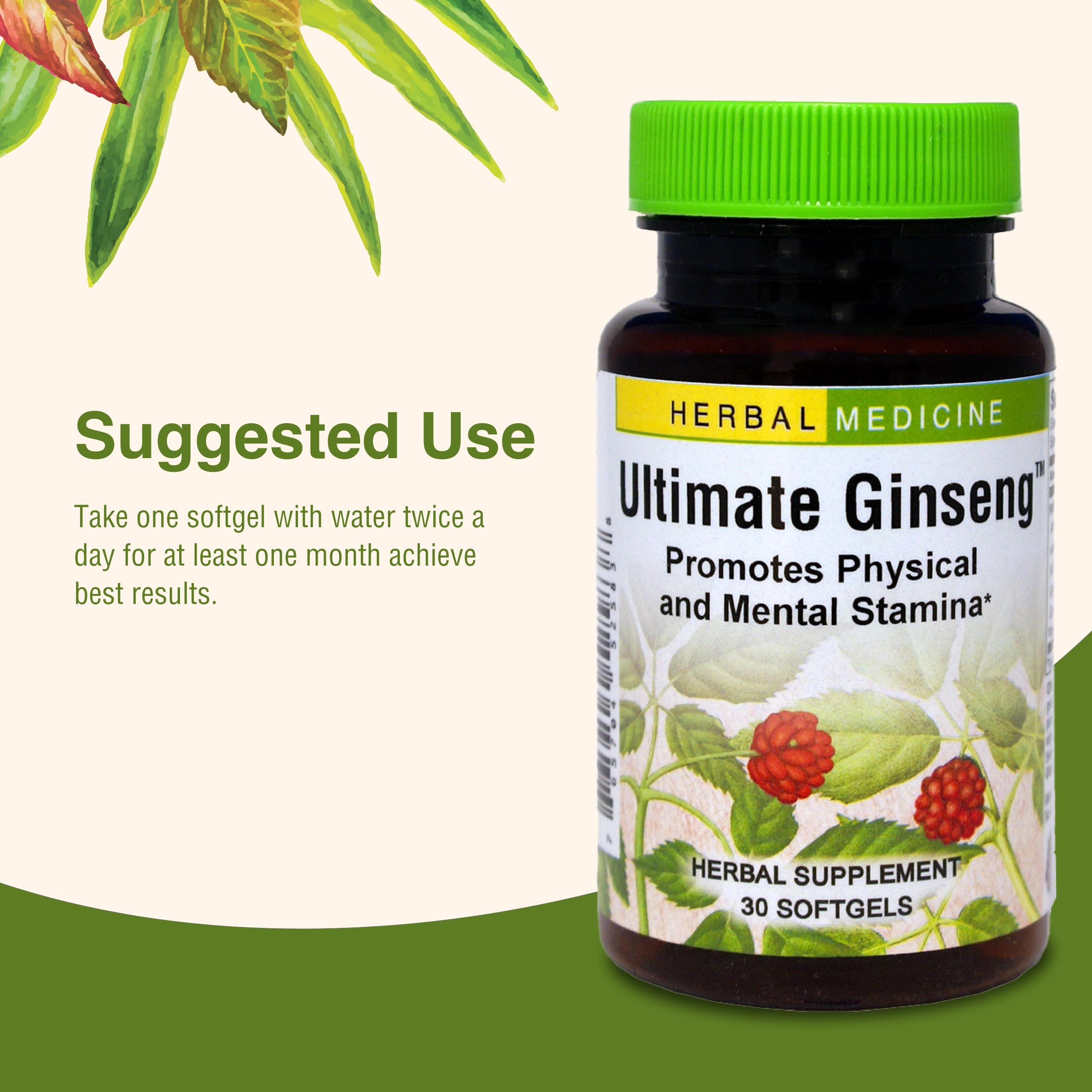 Herbs Etc. Ultimate Ginseng softgels ingredients closeup listing American ginseng, red ginseng, eleuthero.