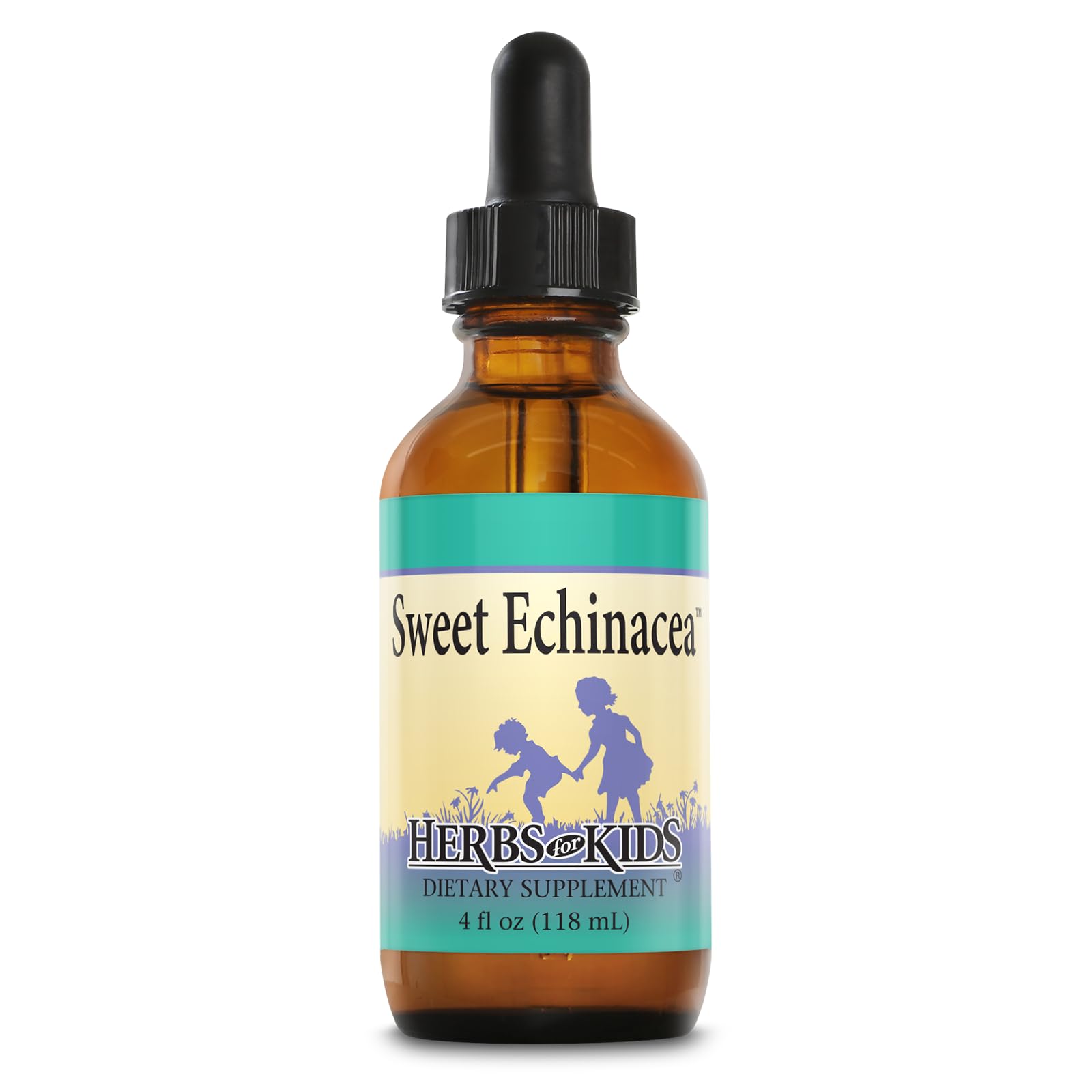 Herbs For Kids Sweet Echinacea bottle shows alcohol-free formula for easy immune support.