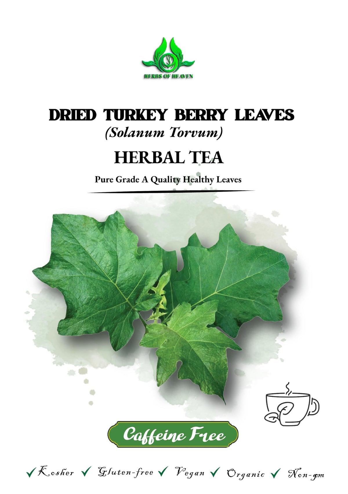 Herbs of Heaven Turkey Berry Leaves Powder packshot showing pure natural ingredients