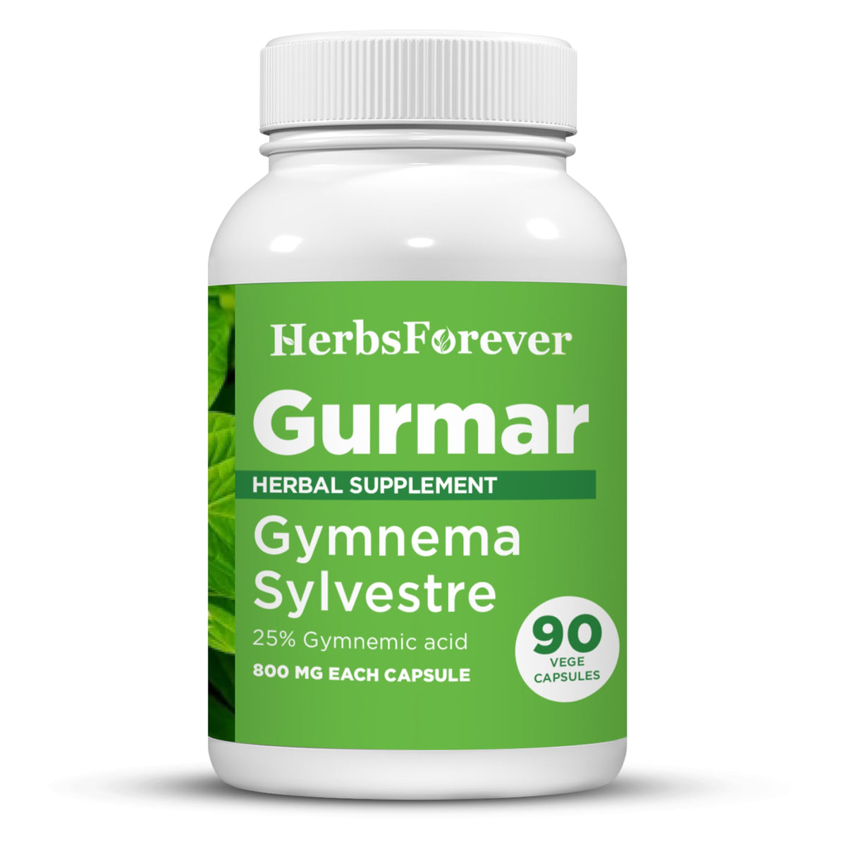 Herbsforever Gurmar capsules bottle showing vegan, gluten-free packaging for daily wellness.