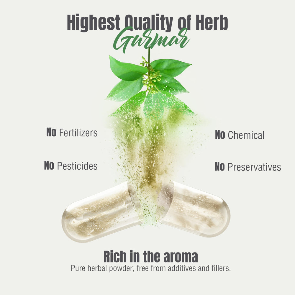 Herbsforever Gurmar capsules gluten-free badge visible on packaging.