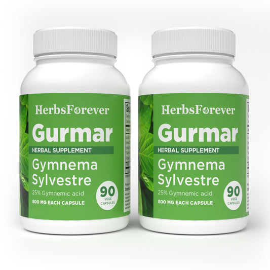 Herbsforever Gurmar capsules pack shot showing two-vege bottles for steady daily use.