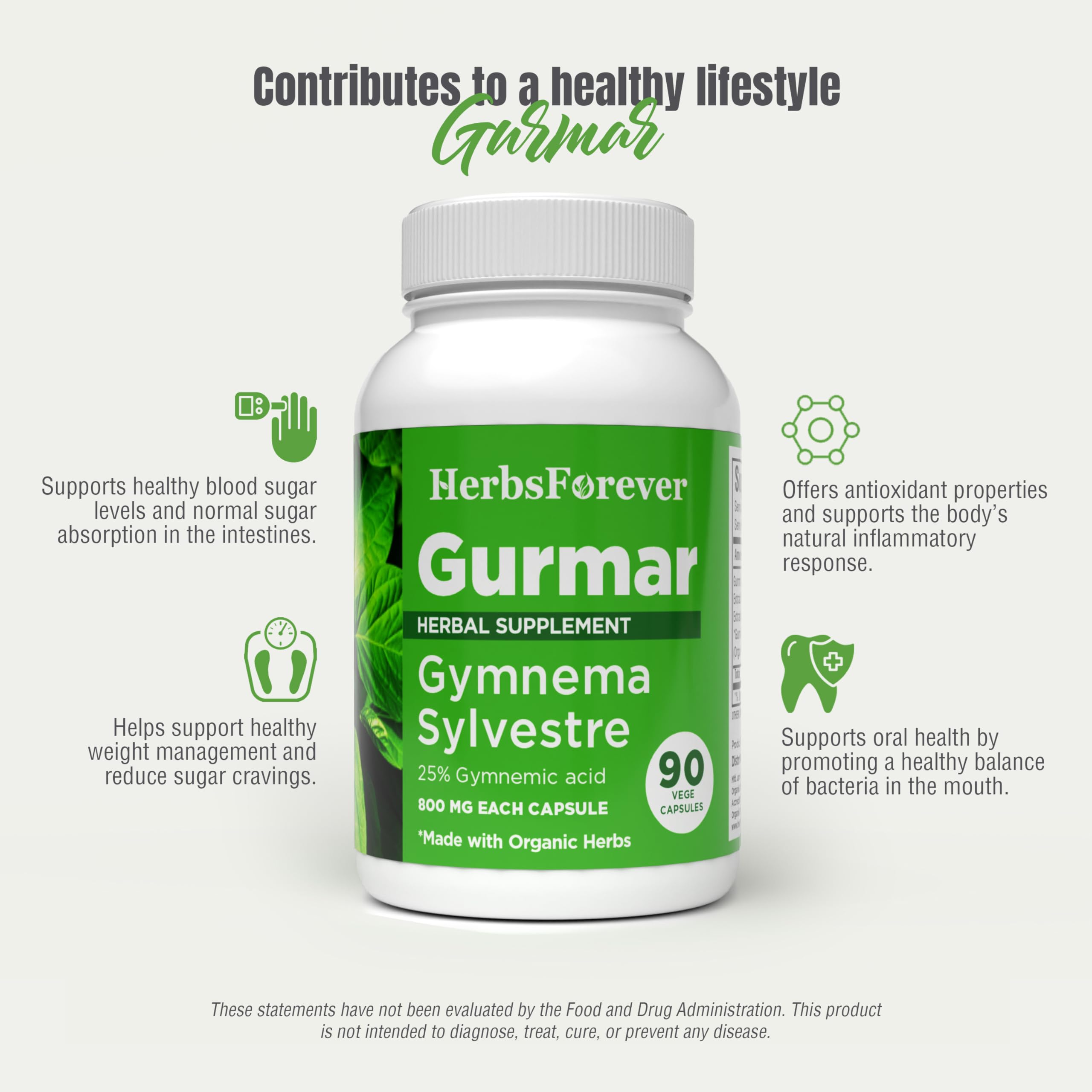 Herbsforever Gurmar capsules vegan close-up indicates plant-based capsules.