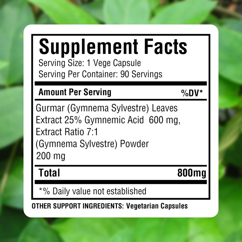 Herbsforever Gymnemic acid 25 percent badge on bottle emphasizing standardization.