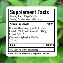 Herbsforever Gymnemic acid 25 percent badge on bottle emphasizing standardization.
