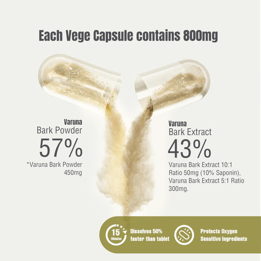 Close-up of Varuna Nurvala capsules showing vegan, gluten-free formula.