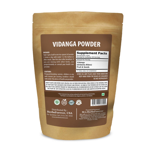HerbsForever Vidanga powder eco bag sealed for freshness and convenient storage