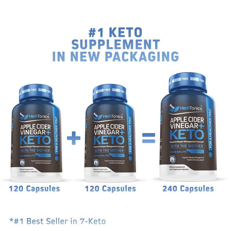 Herbtonics Apple Cider Vinegar + Keto BHB capsules dietary supplement for everyday wellness.