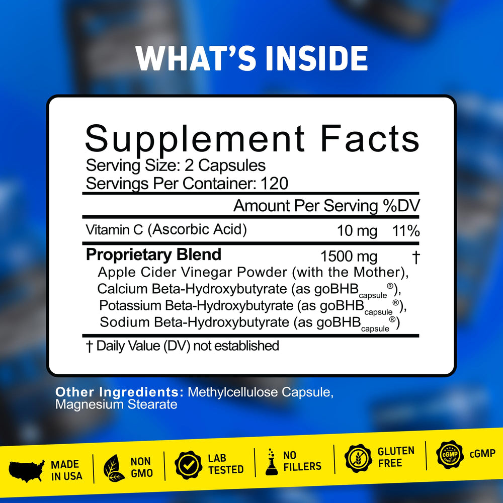 Herbtonics Apple Cider Vinegar + Keto BHB capsules third-party testing badge confirms purity.