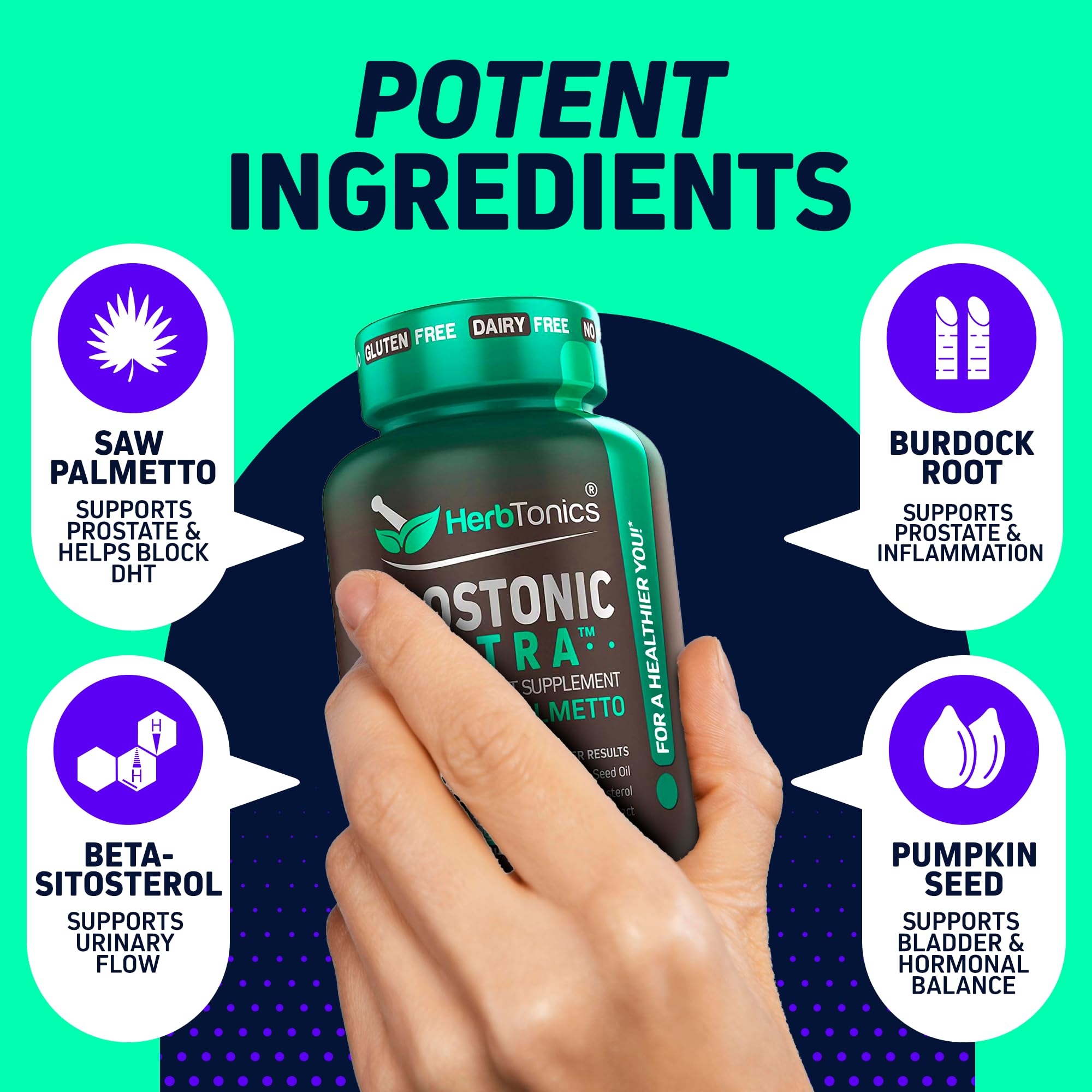 Herbtonics Prostonic Ultra label closeup highlighting saw palmetto and pumpkin seed ingredients
