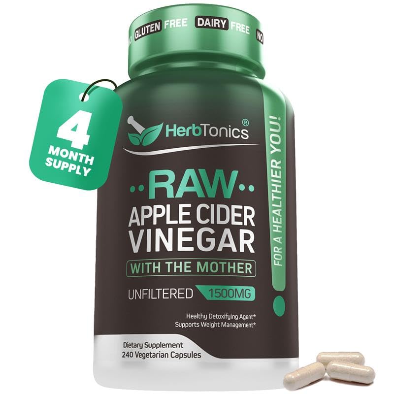 Herbtonics raw ACV capsules bottle for daily weight management support.