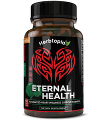 Herbtopia Eternal Health bottle with heart health ingredients for daily wellness.