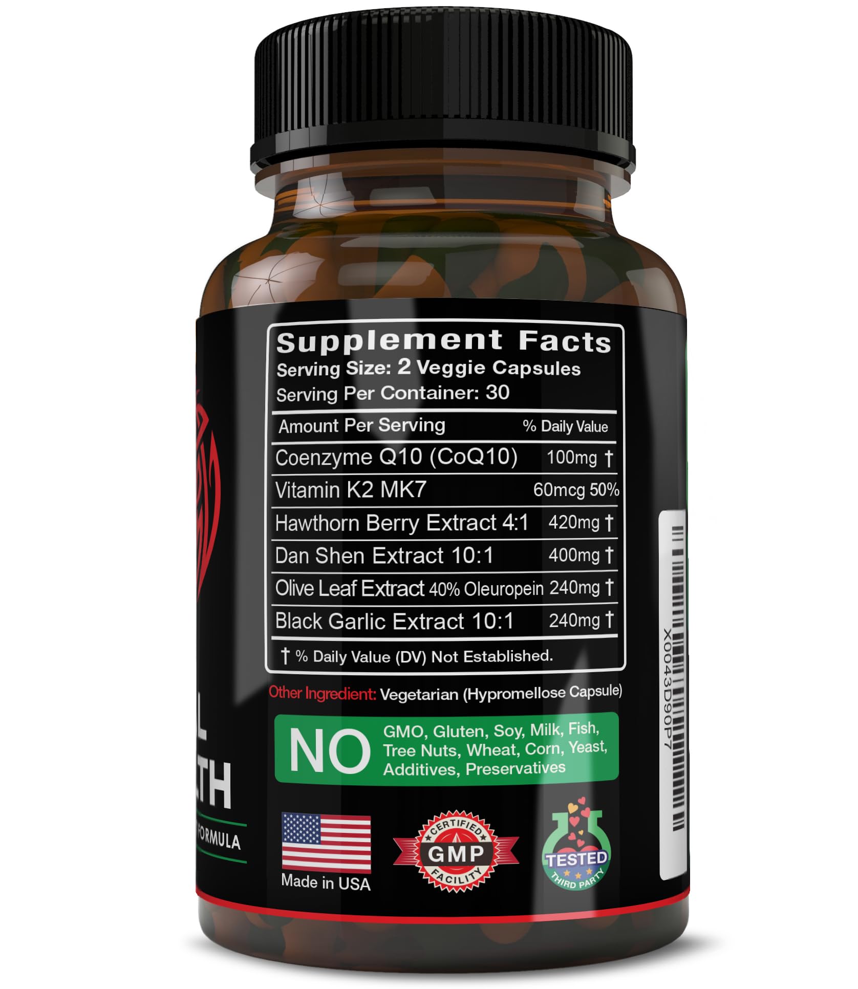 Herbtopia Eternal Health bottle label highlighting CoQ10 and MK7.