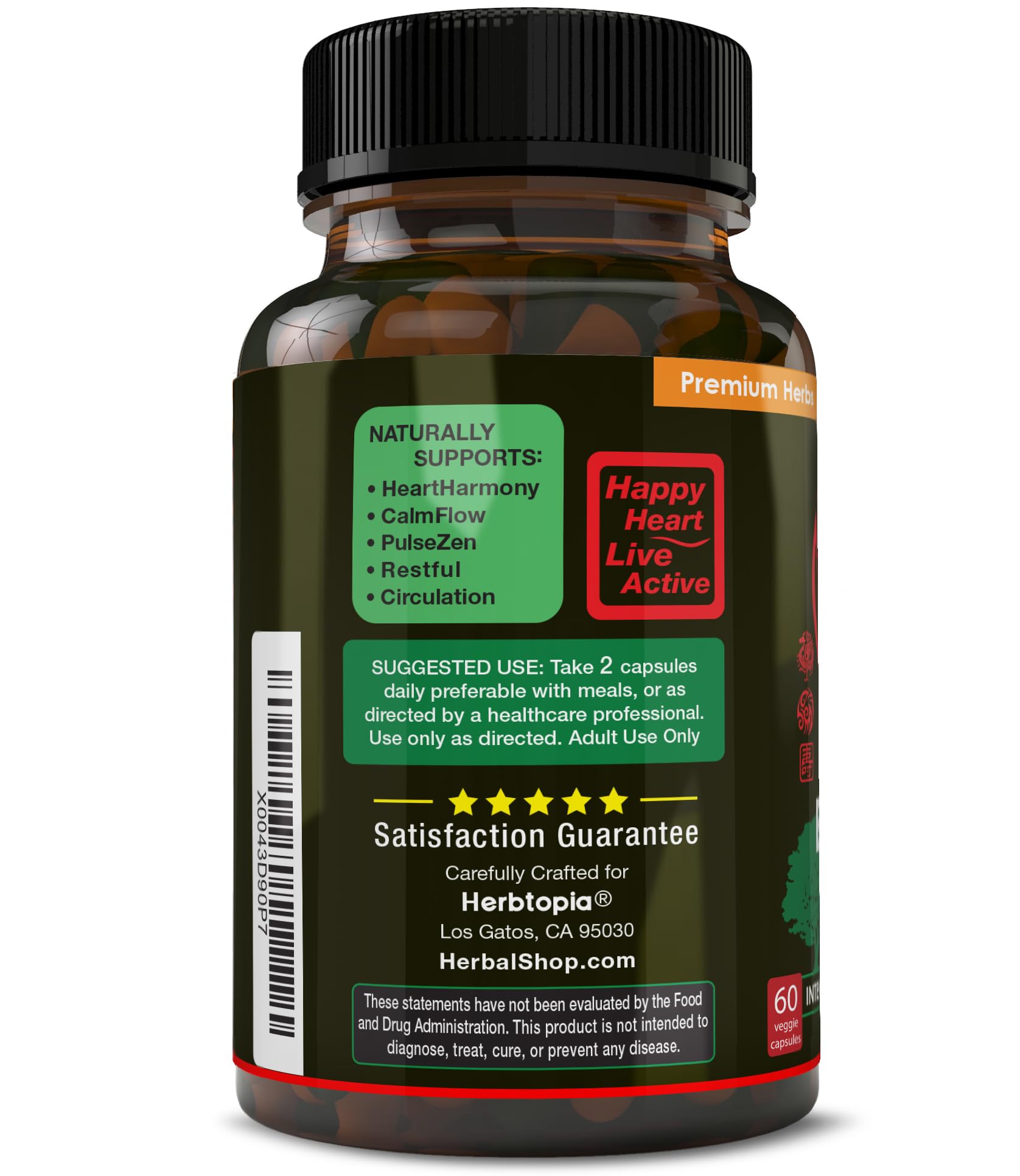 Herbtopia Eternal Health capsules close-up emphasizing purity and dosage.