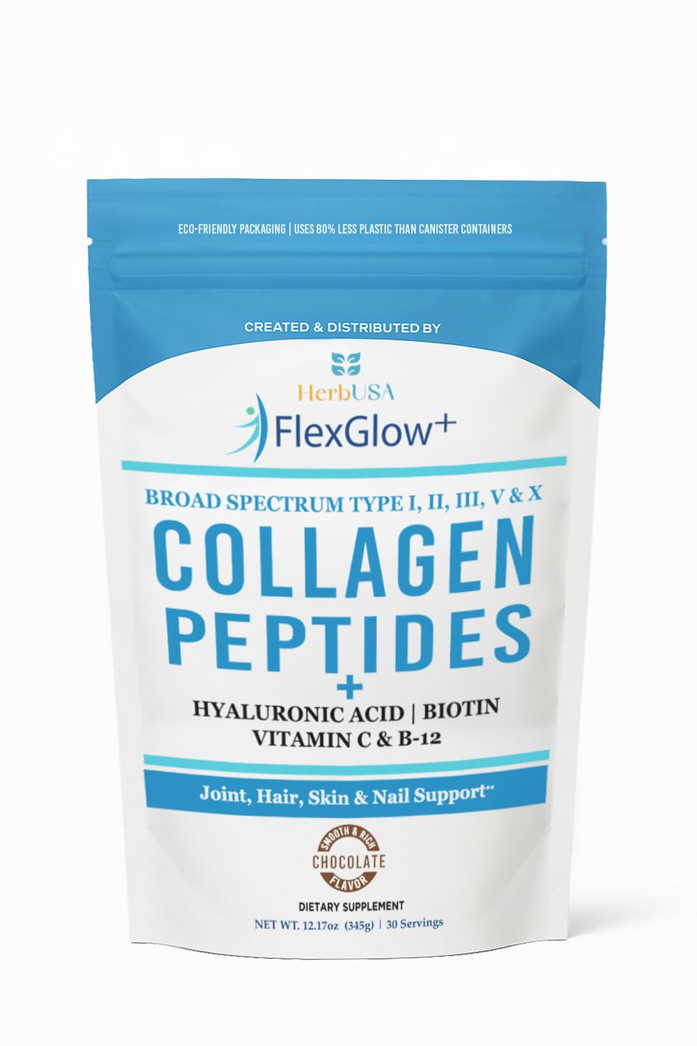 HerbUSA FlexGlow+ bottle pour signaling easy daily collagen support