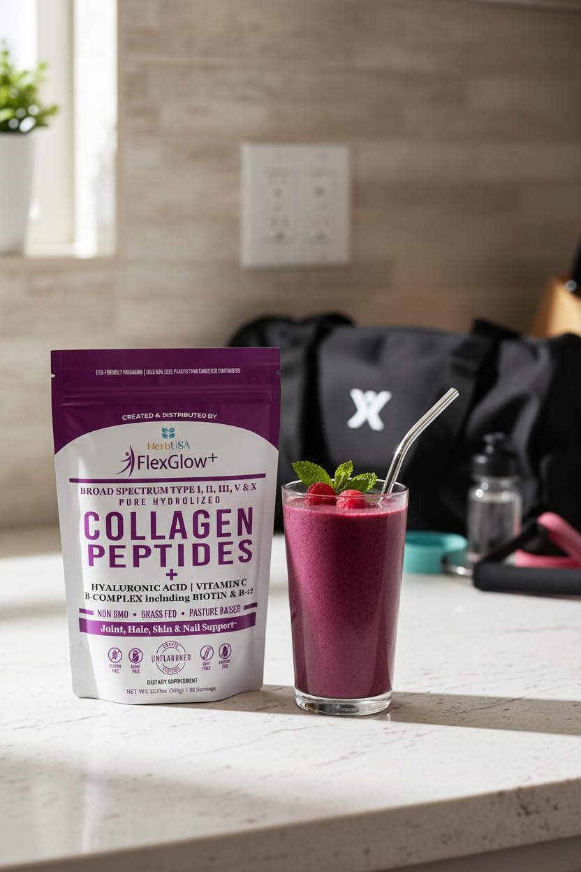 HerbUSA FlexGlow+ ready-to-use powder blends into smoothies or baked treats without clumps.