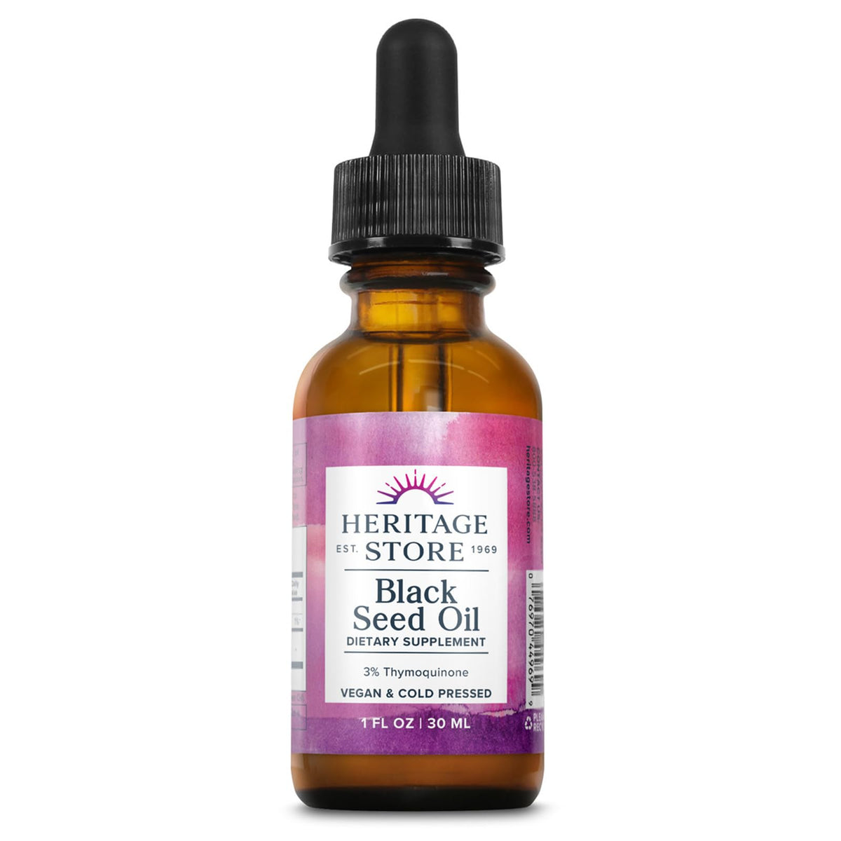 HERITAGE STORE Black Seed Oil bottle front for daily wellness support.