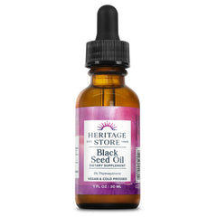 HERITAGE STORE Black Seed Oil bottle front for daily wellness support.