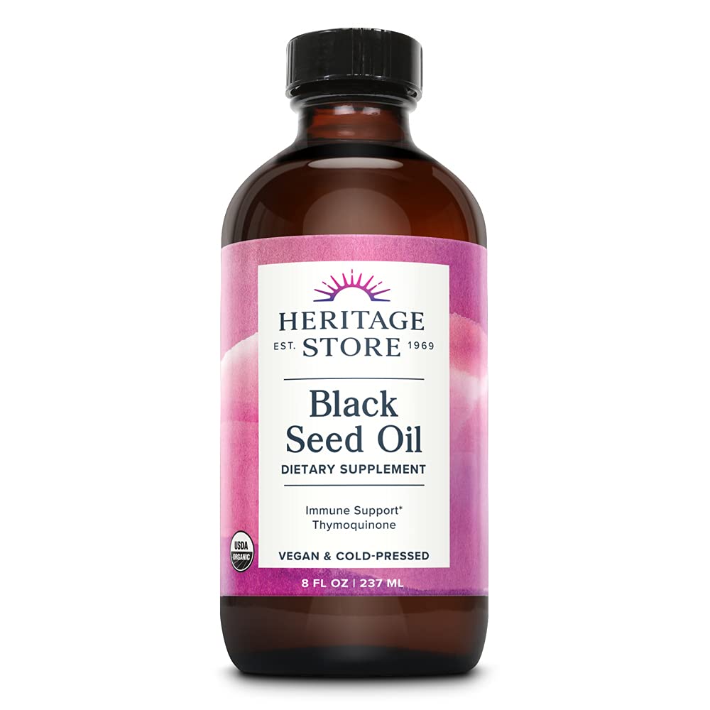 HERITAGE STORE Black Seed Oil bottle on amber glass for immune support