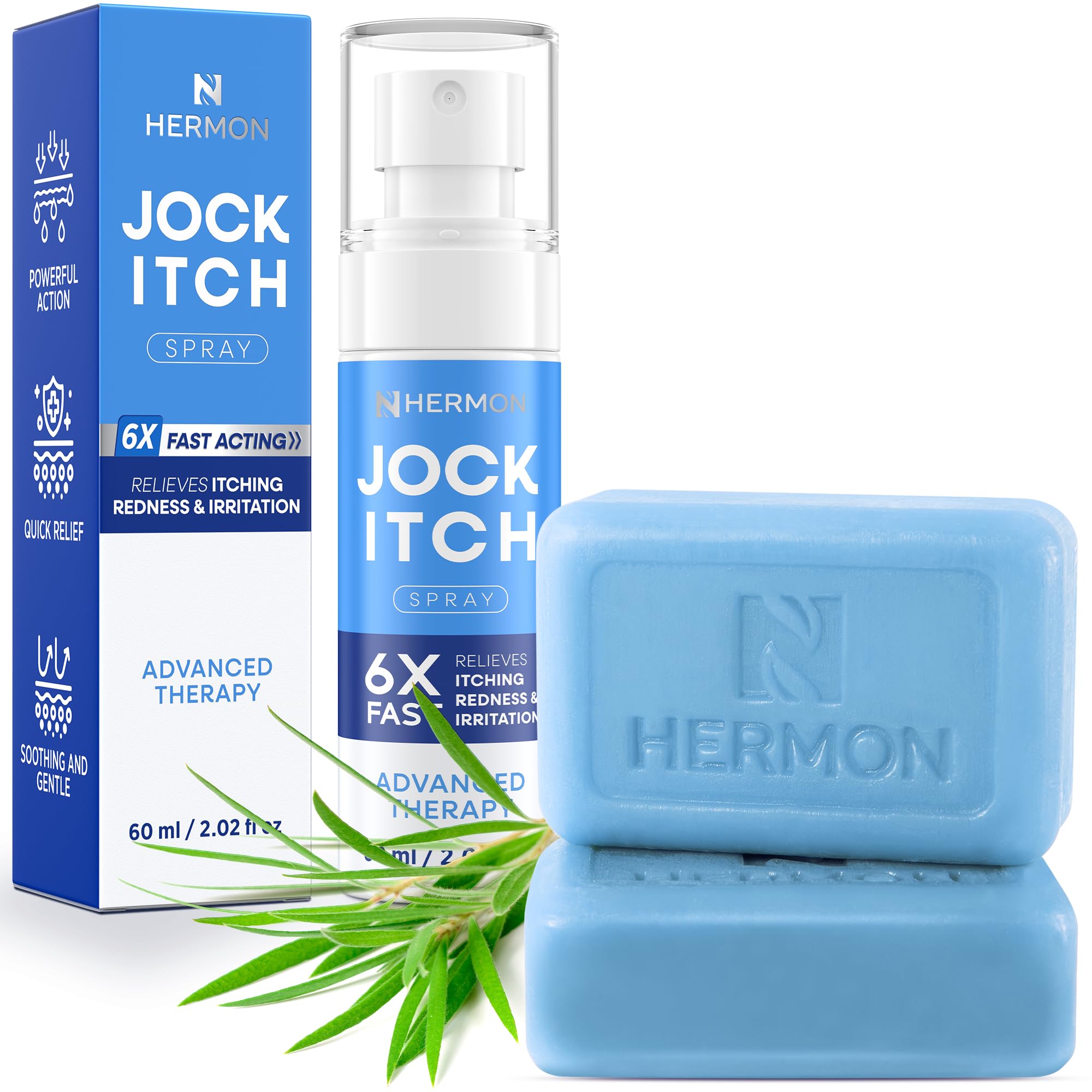 Hermon Antifungal Spray jock itch bottle shows quick relief on contact.