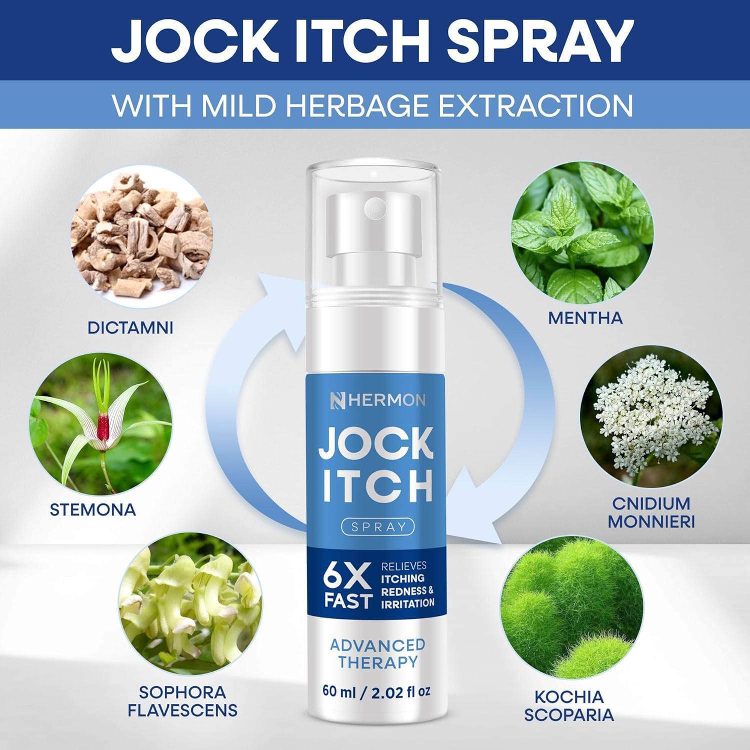 Hermon Jock Itch Spray soothing formula bottle calms irritation.