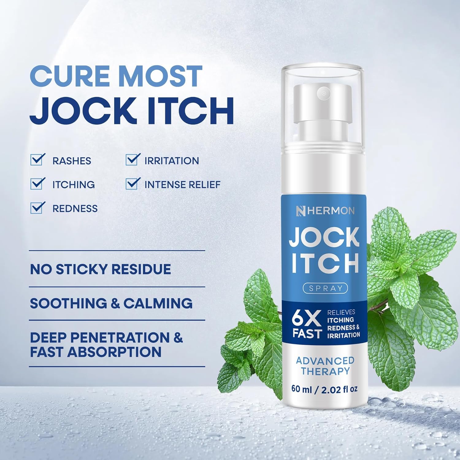 Hermon Jock Itch Spray quick-absorption formula dries quickly.