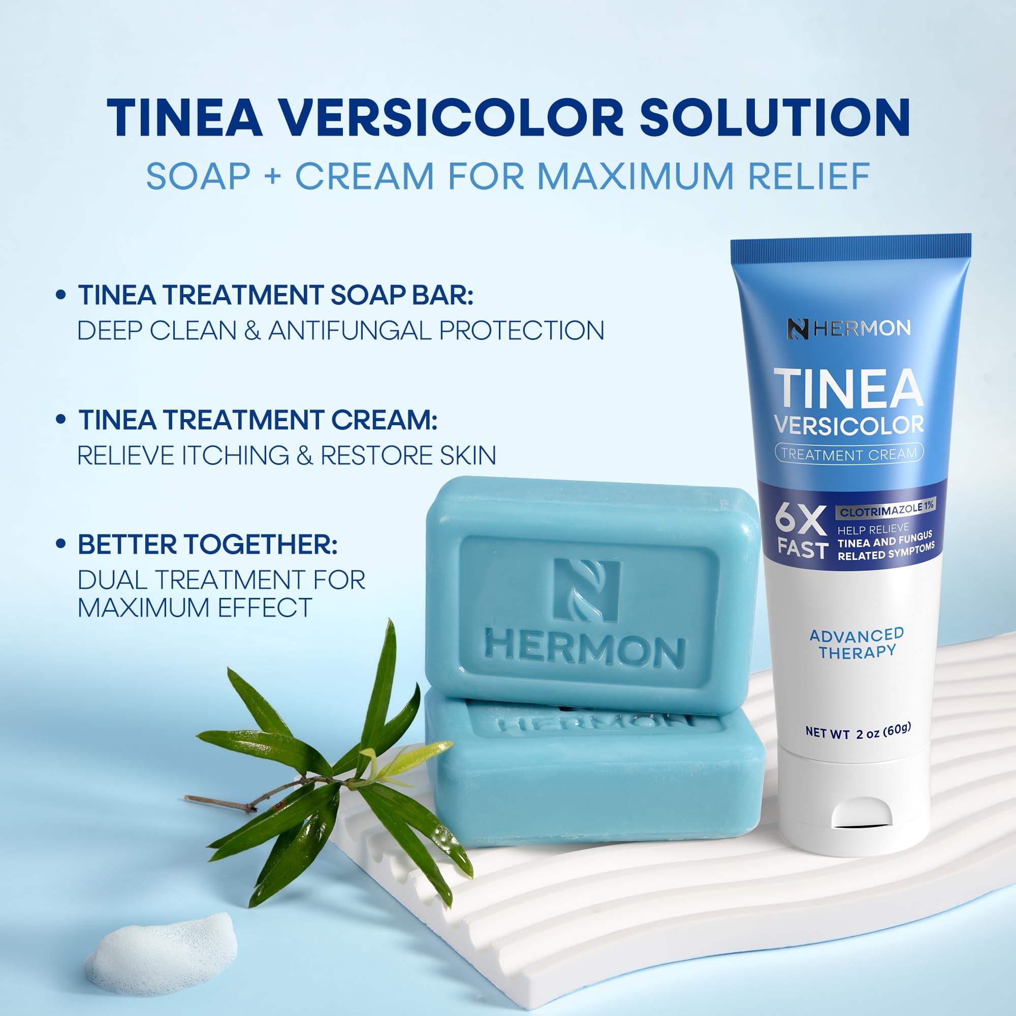 Hermon Tinea Versicolor Cream 2oz calms itching and nourishes affected skin.