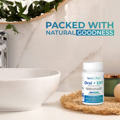 Herobiotics tablet dissolving on tongue, offering quick use and ease.