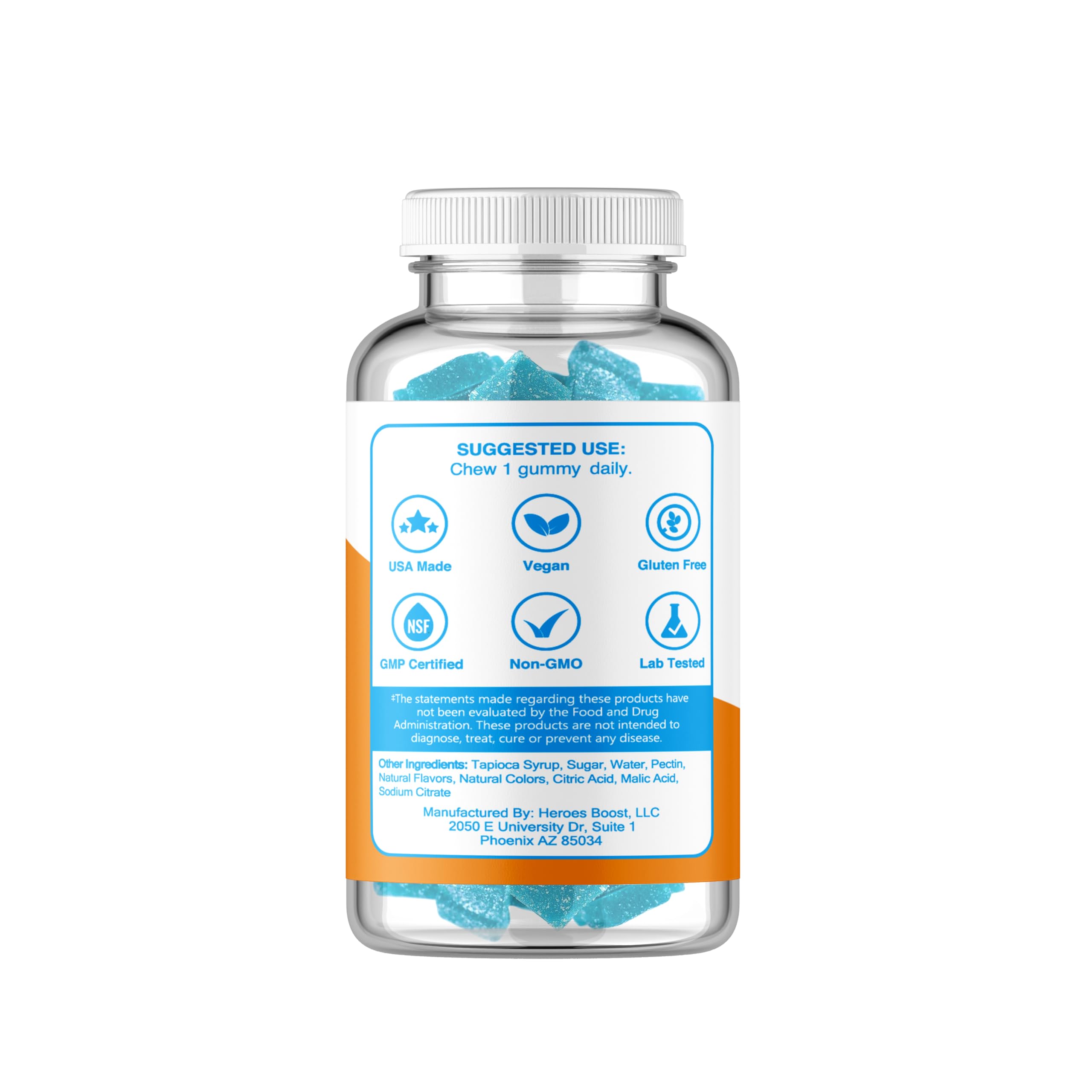 Heroes Boost Smart Shrooms blue raspberry gummies highlight tasty, easy daily focus support.