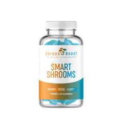 Heroes Boost Smart Shrooms bottle shown for convenient daily immune support.