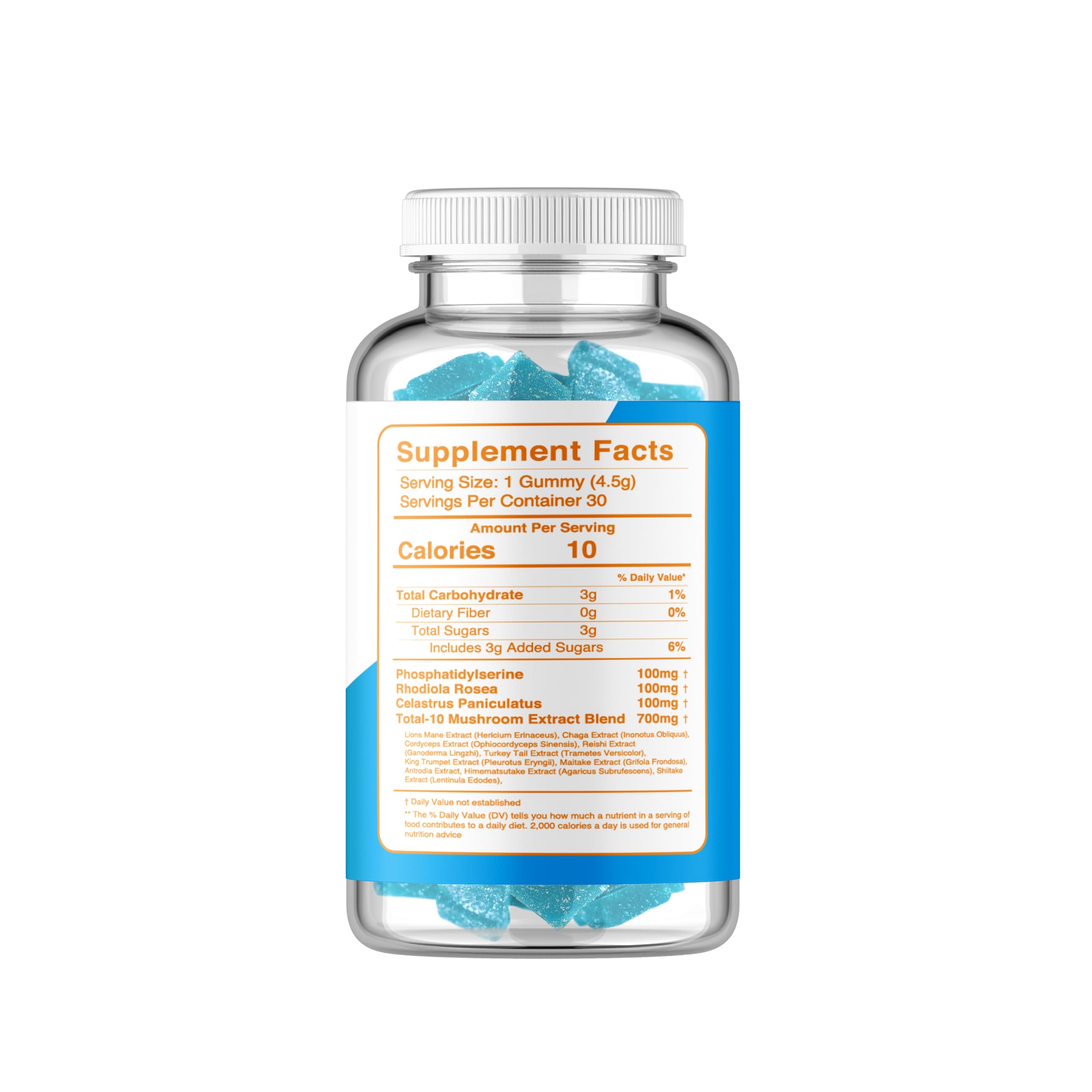 Heroes Boost Smart Shrooms label closeup showcases vegan, gluten-free formula.