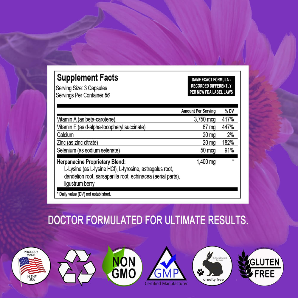 Herpanacine Diamond bottle label close-up highlighting immune support