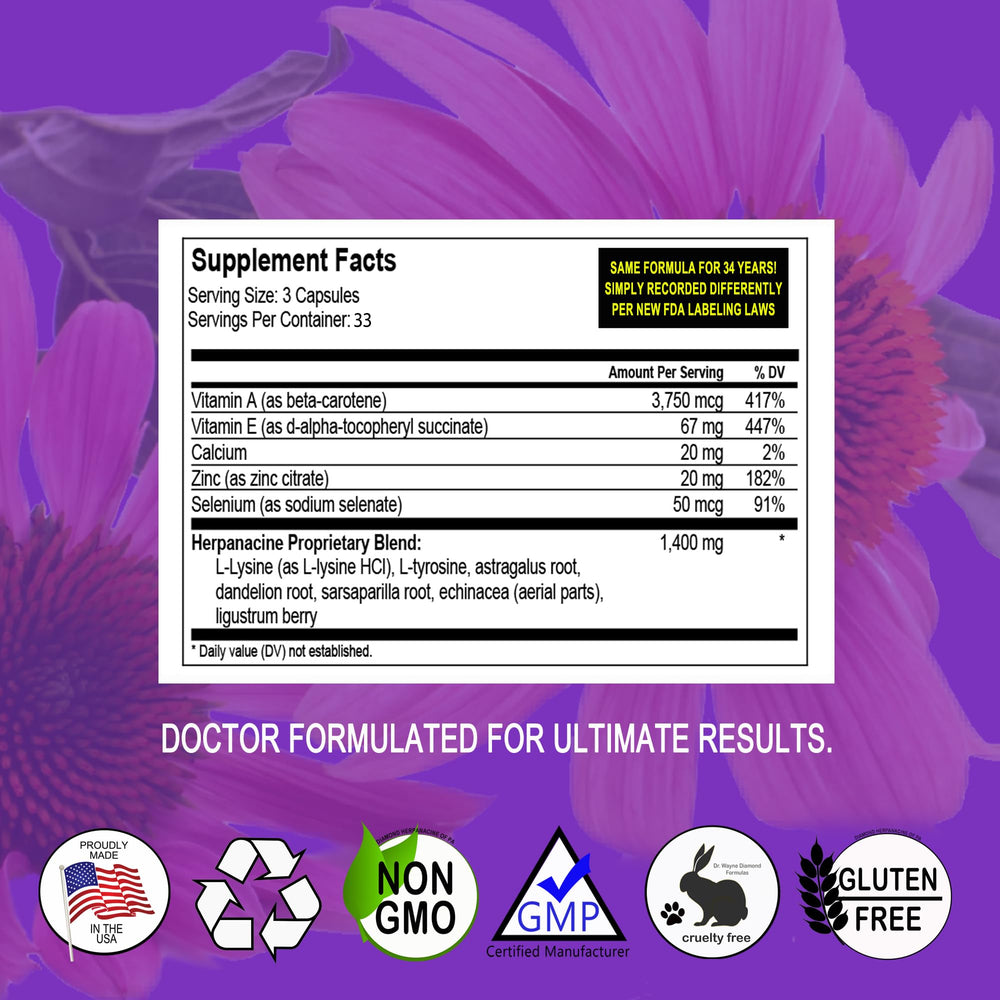 Close-up of Herpanacine Diamond capsules highlighting natural ingredients.