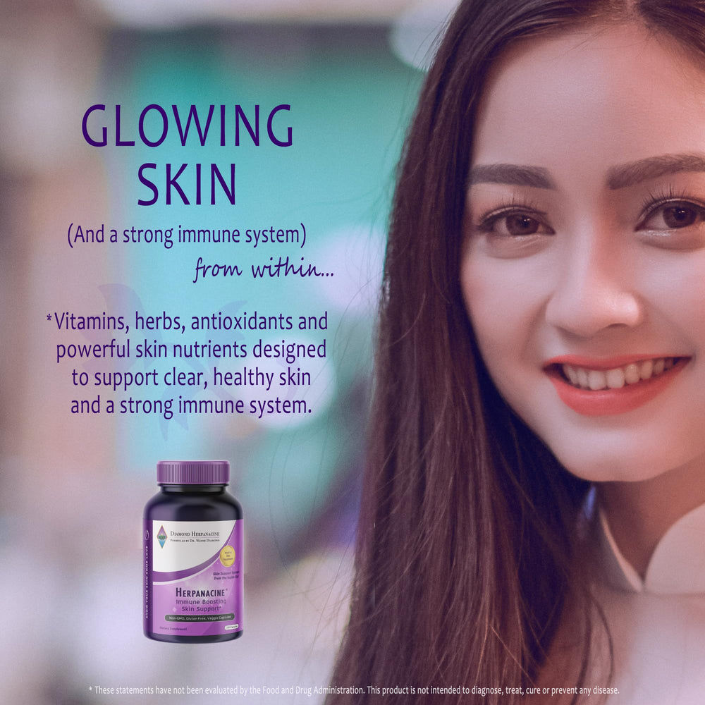 Herpanacine Diamond ingredient panel emphasizing natural components for skin health