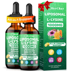 HevChay liposomal lysine 1000mg liquid drops bottle highlighting high absorption