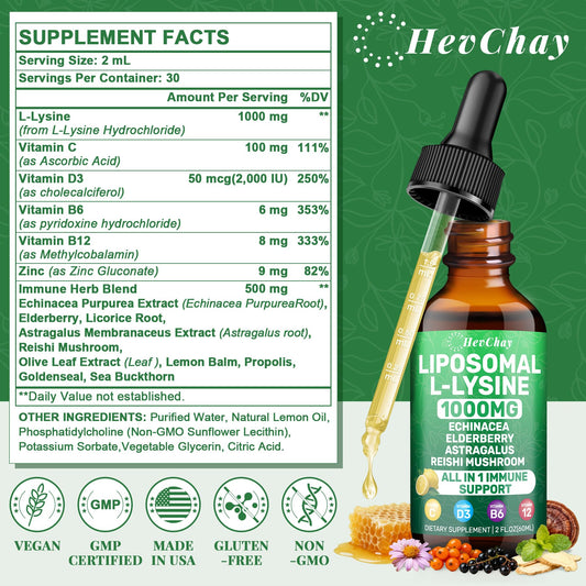 HevChay lysine drops with measurement for precise daily dosing
