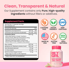 Hey Girl Nutrition hormone balance daily-dose label, showing recommended intake with meals.
