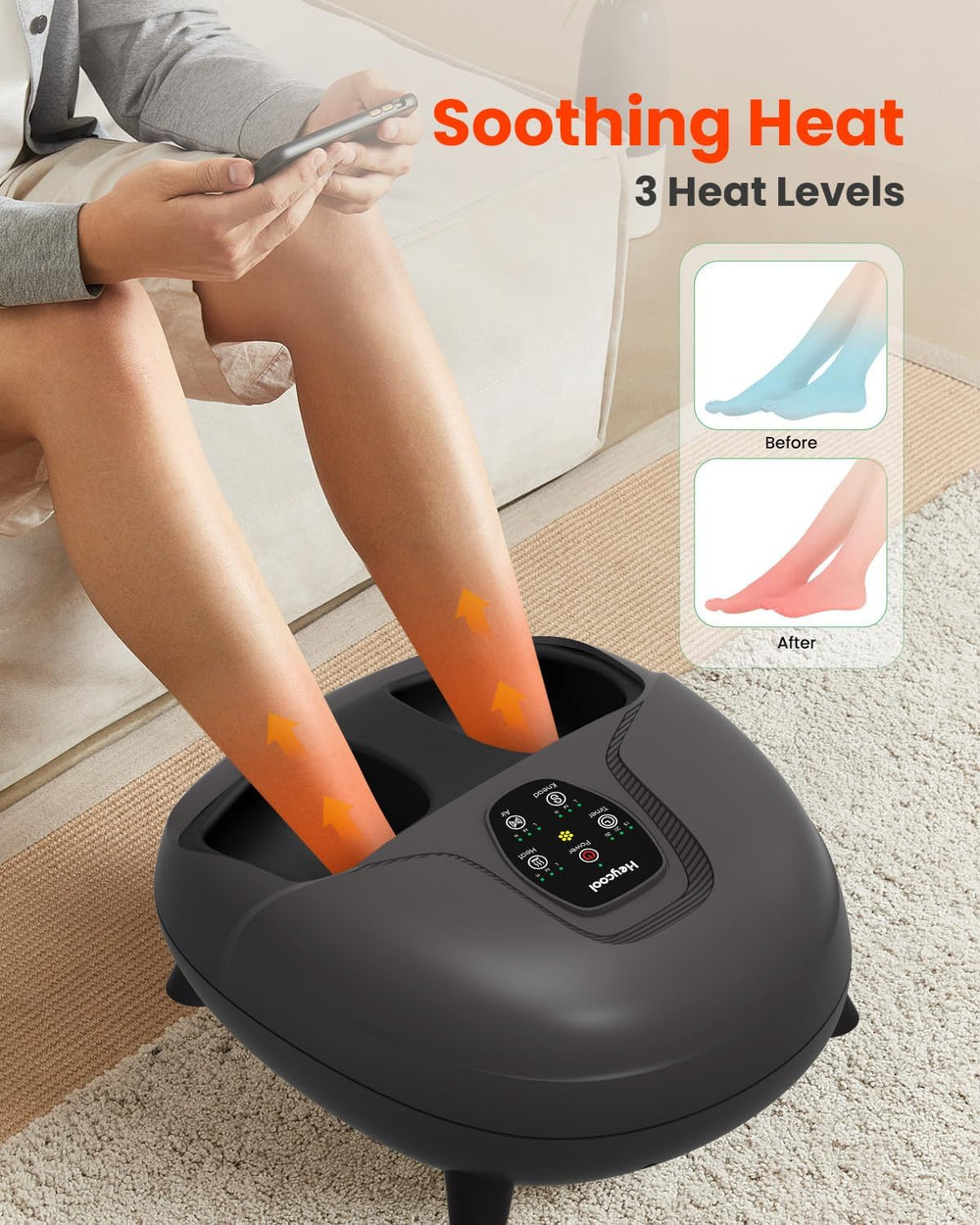 Heycool adjustable kneading settings allow customization of intensity and duration.