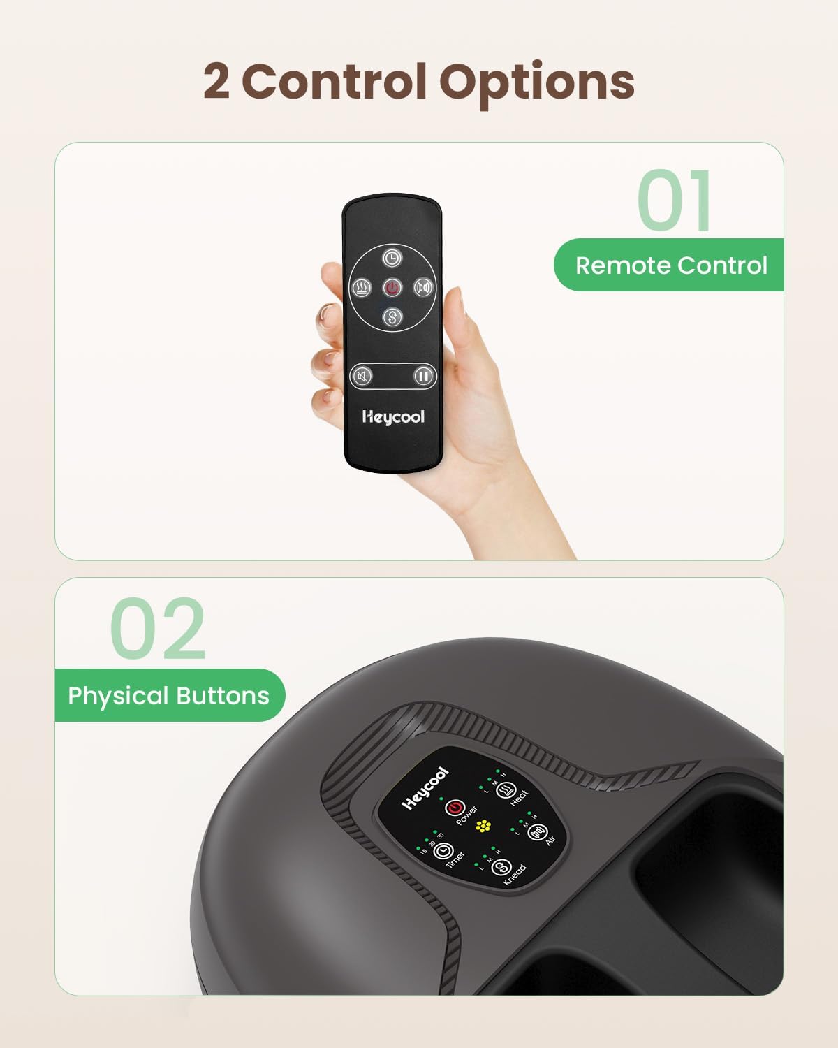 Heycool remote and touch panel offer flexible control during use.