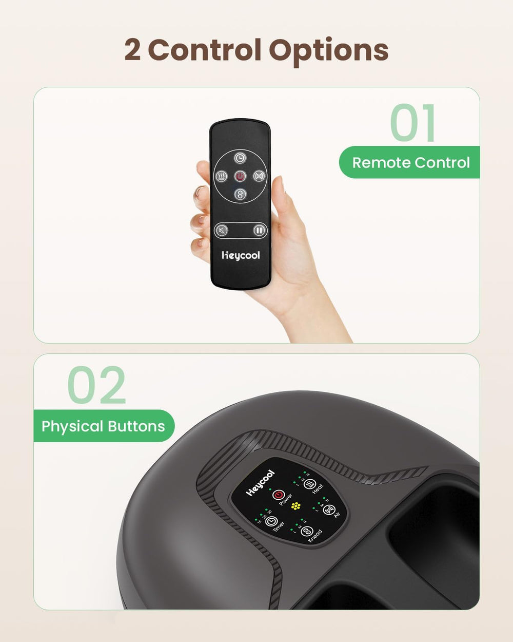 Heycool remote and touch panel offer flexible control during use.