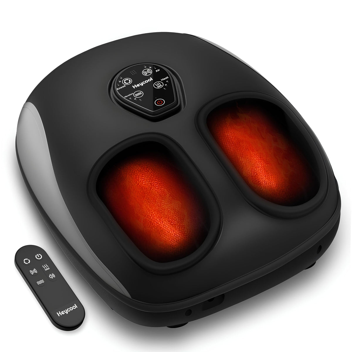 Heycool Shiatsu Foot Massager front view shows compact home-use design.