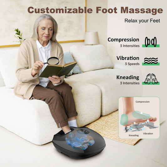 Heycool Shiatsu Foot Massager remote control demonstrates hands-free operation.