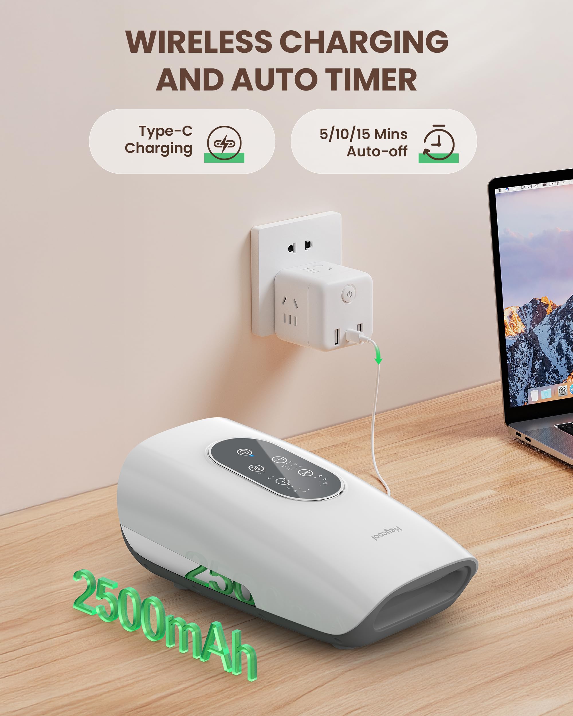 Heycool Upgrade Hand Massager portable for use at home, work, or travel.