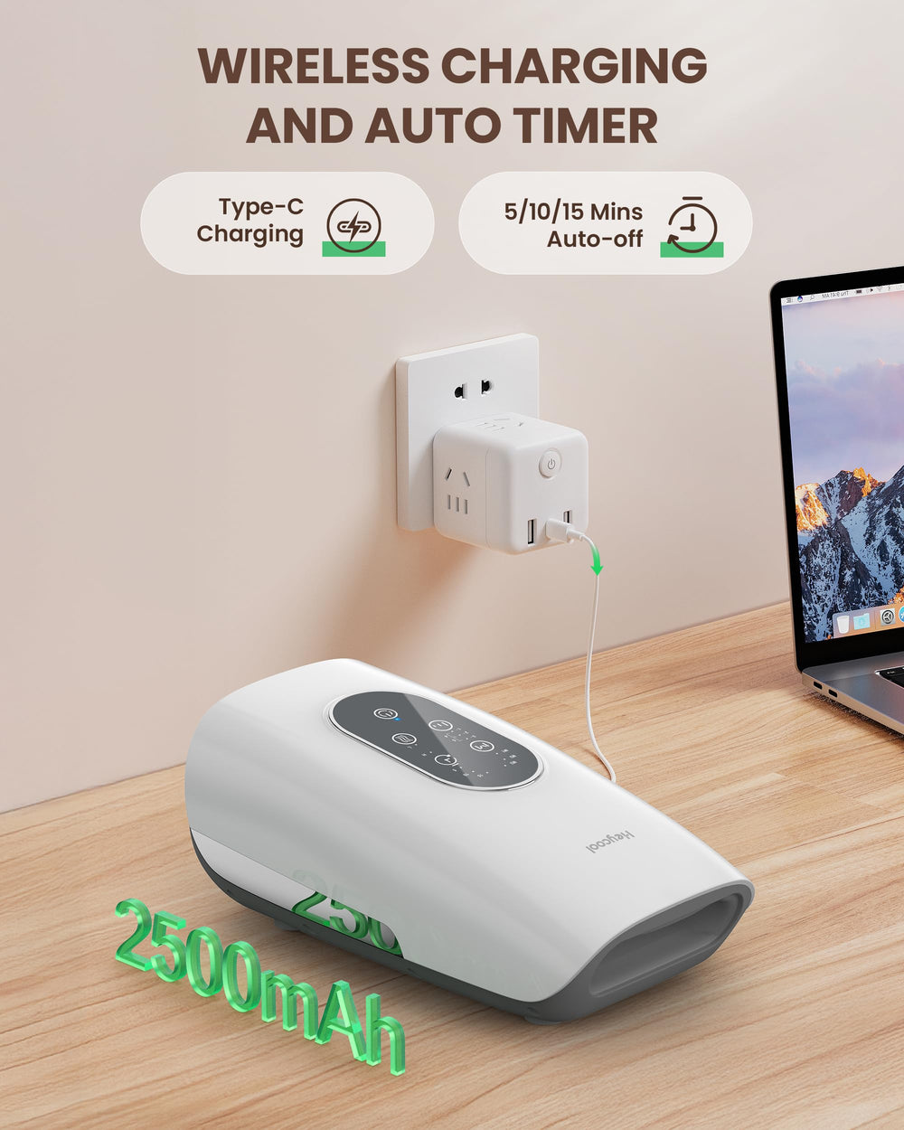 Heycool Upgrade Hand Massager portable for use at home, work, or travel.