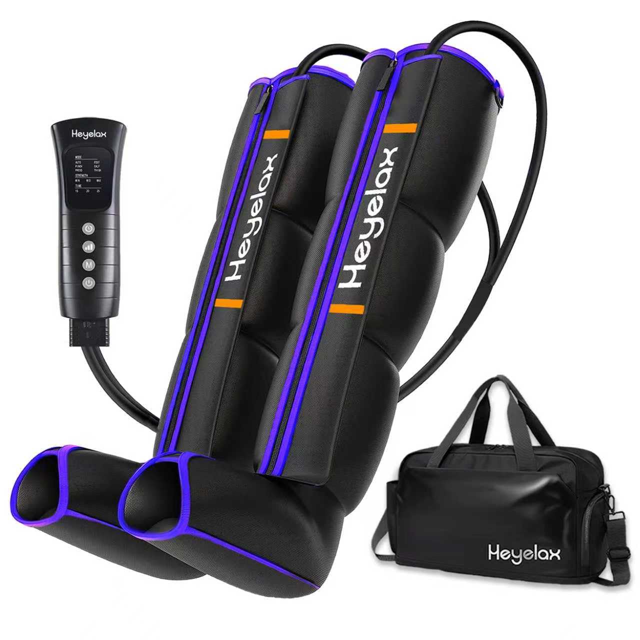 Heyelax leg compression massager with thigh-to-foot coverage improves circulation.