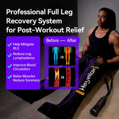 Heyelax upper calf chamber demonstrates leg compression therapy
