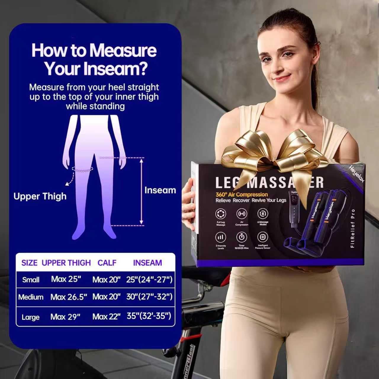 Heyelax leg massager upper calf chamber with focused pressure for recovery.